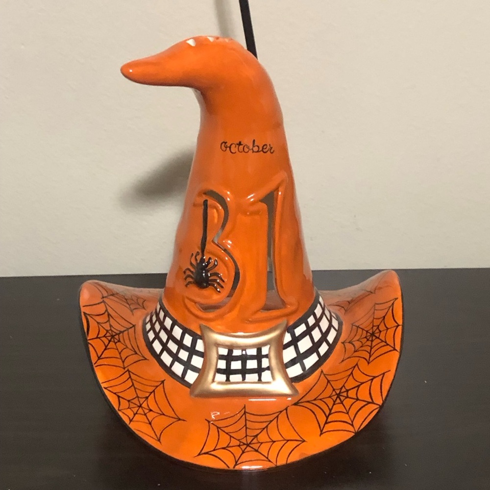 Blue Sky Halloween Witch Hat 31 October Ceramic Ceramic Tealight, Candle Holder